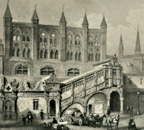 Lübeck rathaus stahlstich um - stahlstich,