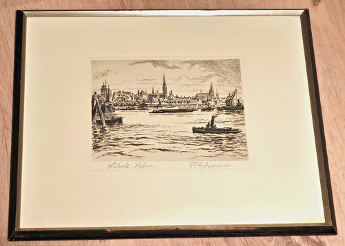 Lübeck hafen radierung - lübeck,